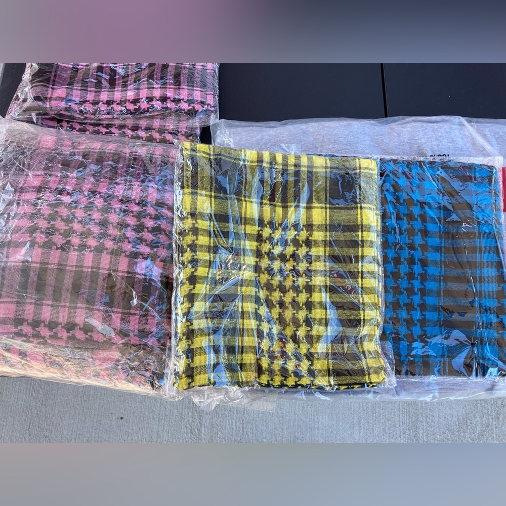 Keffiyeh / kufiyyeh / shemagh scarf (blue, yellow, & pink) 1 for $15